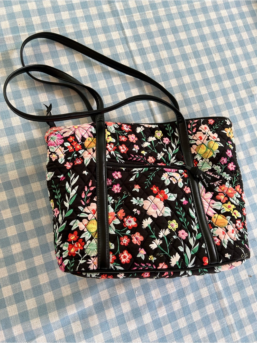 Vera Bradley Black Floral Quilted Shoulder Bag “Tangerine Twist”